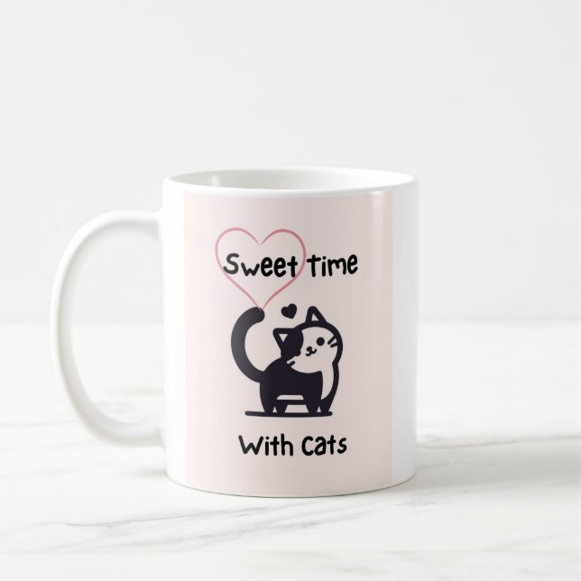 Caneca De Café Doce Tempo Com Gatos (Esquerda)