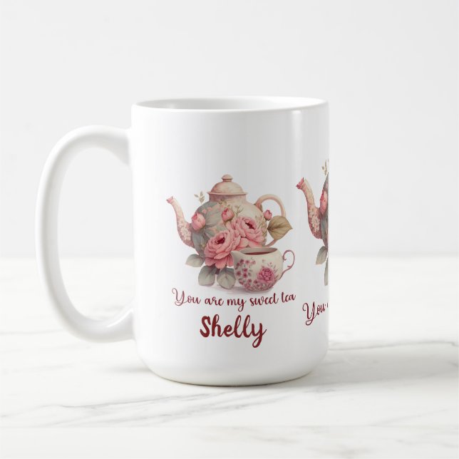 Caneca De Café Doce Vase De Chá Com Belos Pinks Floral (Esquerda)