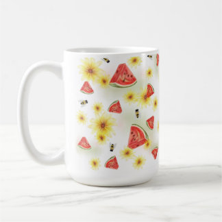 Caneca De Café Doce Vibe de Verão Melancia, Girassóis e Abelha
