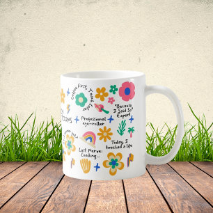 Caneca De Café Docente Floral de Groovy com Afirmações