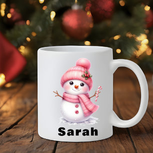 Caneca De Café Doces Cane Rosa Snowman Natal