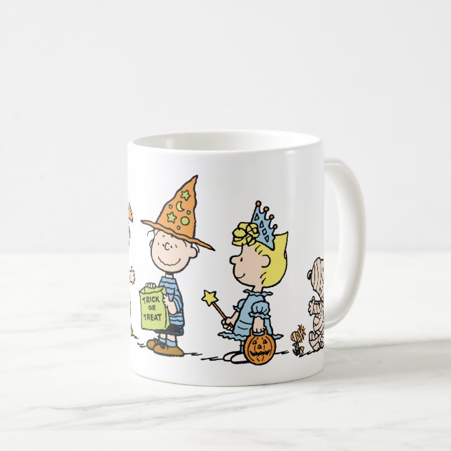 Caneca De Café Doces ou Travessuras de Halloween dos Peanuts (Frente Esquerda)