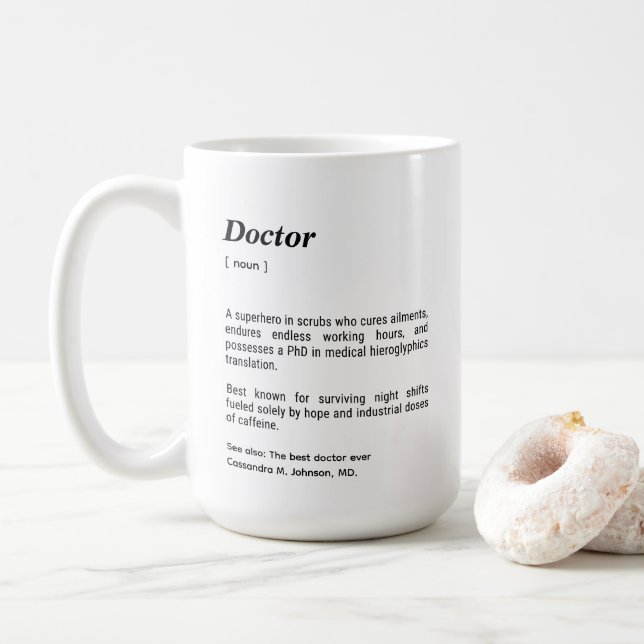 Caneca De Café Doctor Funny Dictionary Definition Custom (Com Donut)