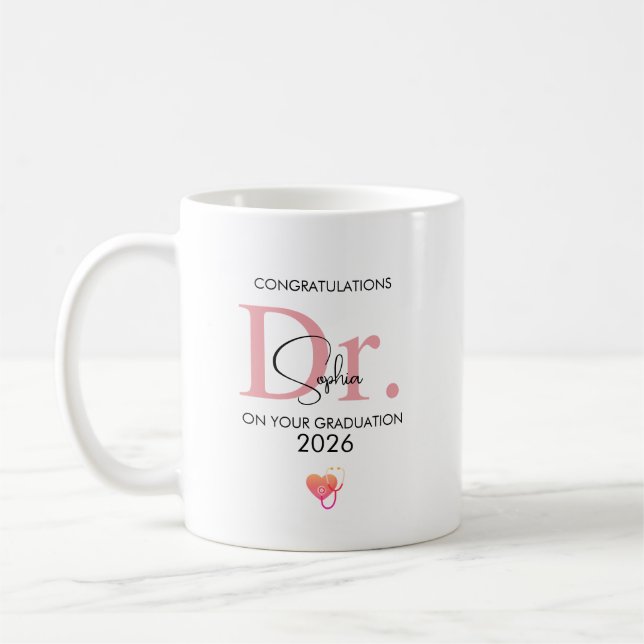 Caneca De Café Doctor Graduation Personalized Name Class 2026 (Esquerda)
