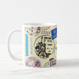 Caneca De Café Documento Vintage: Coleção do Conjunto de Carimbos