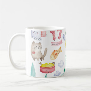 Caneca De Café Dodles de aquarela Kawaii, pronto para autocolante