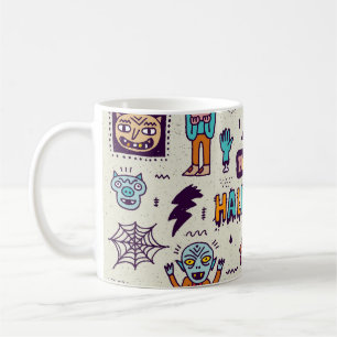 Caneca De Café Dodles de Halloween, desenho de desenho animado.