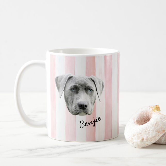 Caneca De Café Dog Face | Custom Pet Photo and Name (Com Donut)
