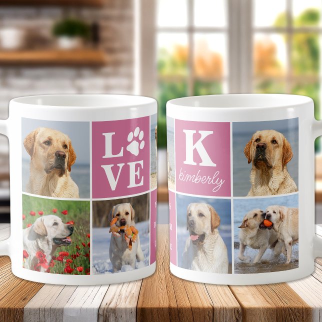 Caneca De Café Dog LOVE Personalizado 7 Fotocolagem Paw Impressão (Criador carregado)