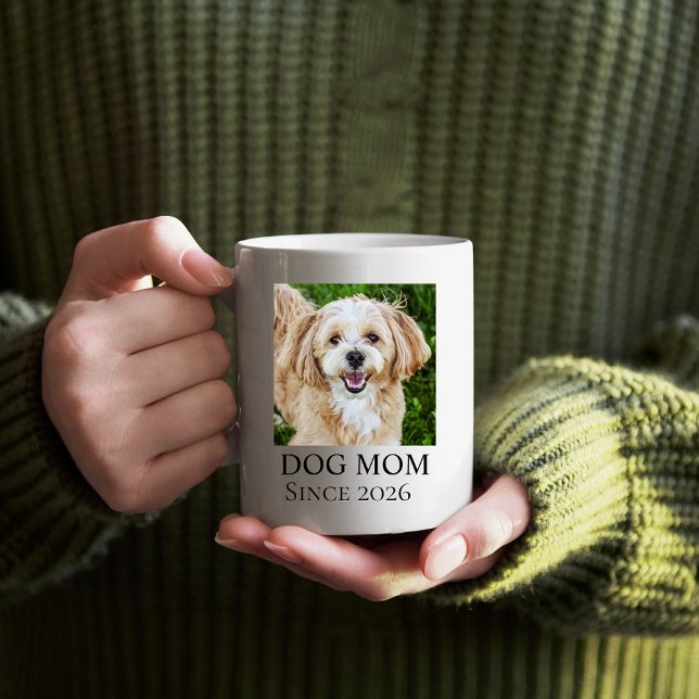 Caneca De Café Dog Mom Custom Dog Photo (Dog mom since mug)