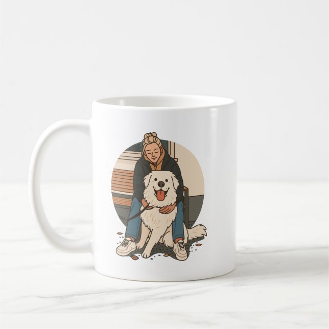 Caneca De Café Dog Mom Hugging Fluffy Puppy Cute Pet Moment (Esquerda)