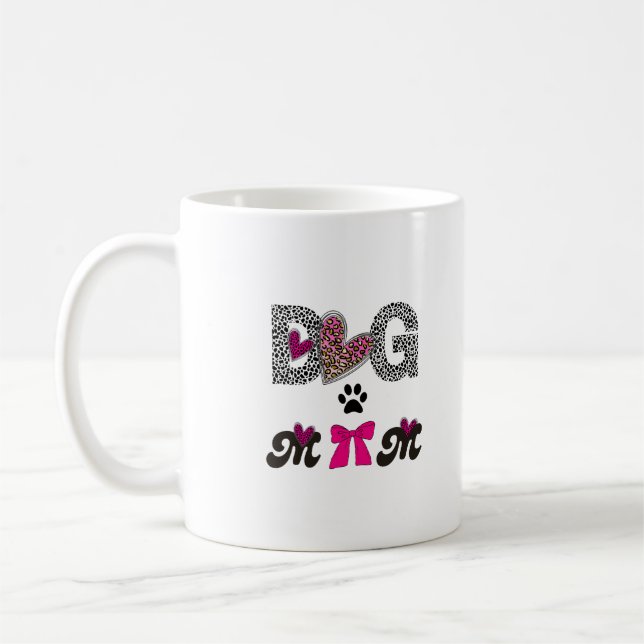 Caneca De Café Dog Mom Leopard Heart Mug -Mom Lover Gift  (Esquerda)