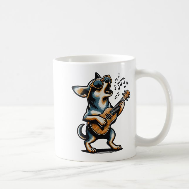Caneca De Café Dog Playing Guitar Singing Chihuahua Funny Dog Mar (Direita)