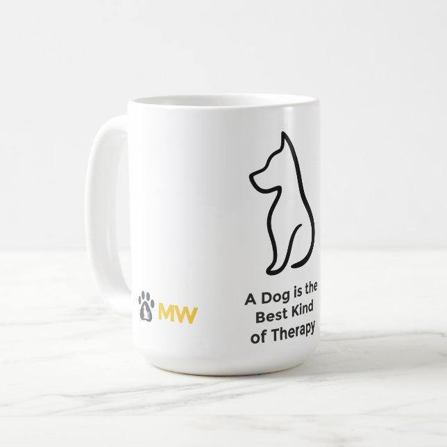 Caneca De Café Dog Therapy Mug – Minimalist Pet Line Art Coffrt P (Frente Esquerda)