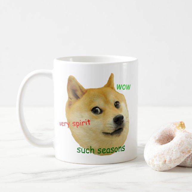 Caneca De Café Doge Holiday Engraçado Meme (Com Donut)