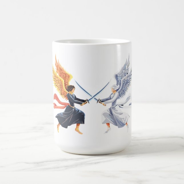 Caneca De Café Dois Anjos com espada grande com asas abertas (Centro)