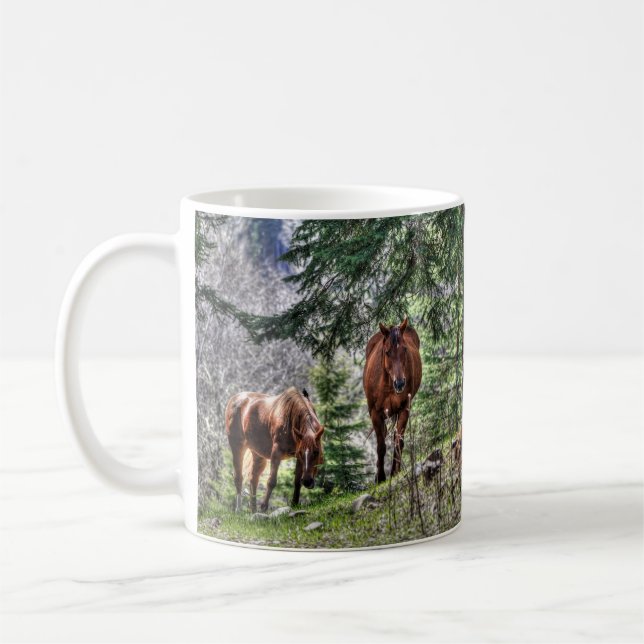 Caneca De Café Dois Cavalos e Bebendo Florestal (Esquerda)