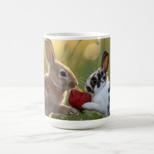Caneca De Café Dois Coelhos Bebês Compartilhando um Grande Morang