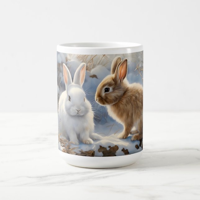 Caneca De Café Dois coelhos coelhos castanhos e brancos adoráveis (Centro)