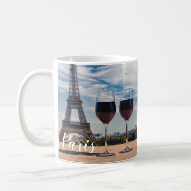 Caneca De Café Dois copos de vinho com torre Eiffel (Esquerda)