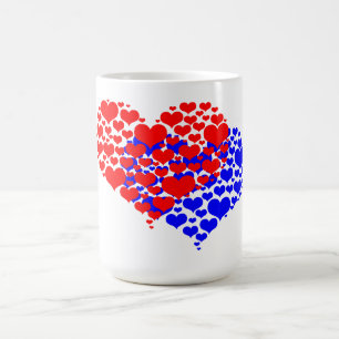 Caneca De Café Dois corações azul e vermelho