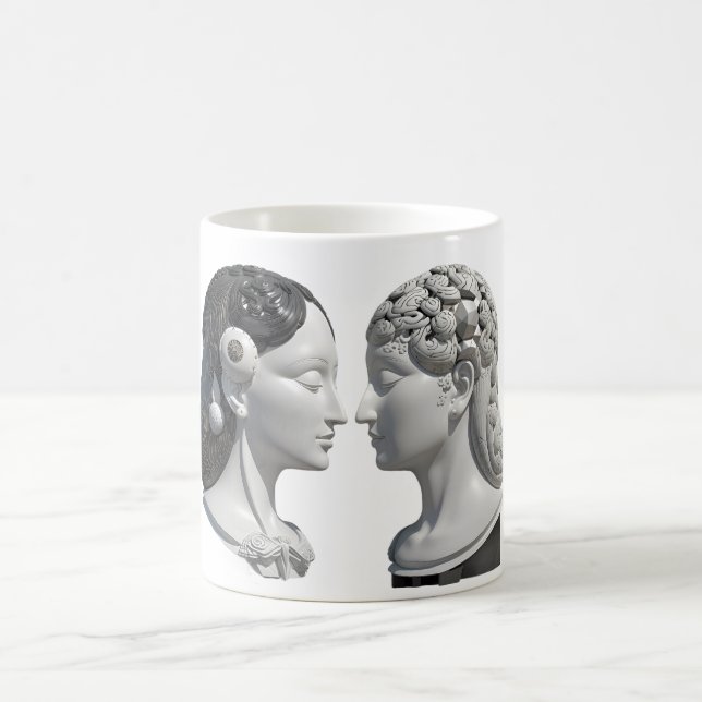 Caneca De Café dois elementos da cabeça oposta, cérebro e coração (Centro)