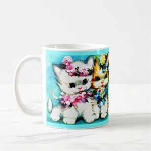 Caneca De Café dois gatinhos e muitas flores