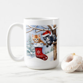 Caneca De Café Dois Gatinhos Fofos, Natal, e Papai Noel