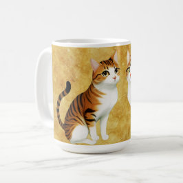 Caneca De Café Dois Gatos Laranja no Fundo do Ouro