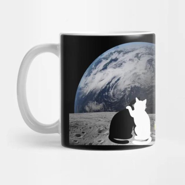 Caneca De Café Dois gatos presos na lua com uma lata de atum (Criador carregado)