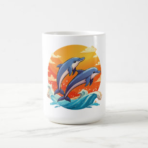 Caneca De Café Dois golfinhos de desenho animado saltando