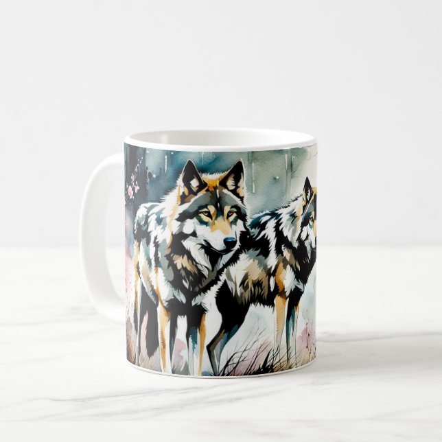 Caneca De Café Dois Lobos Cinzas (Frente Esquerda)
