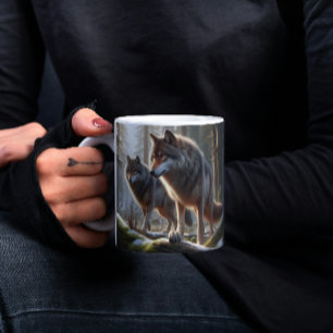 Caneca De Café Dois Lobos em uma Floresta: Vida Selvagem Majestos