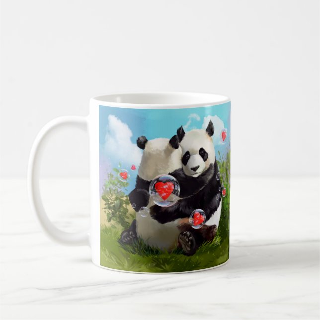 Caneca De Café Dois pandas apaixonados se abraçando (Esquerda)