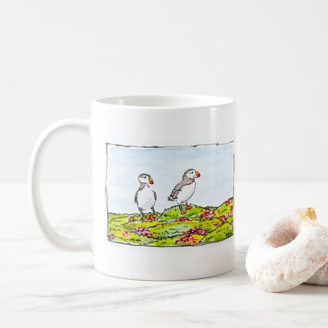 Caneca De Café Dois Papagaios-do-mar (Com Donut)