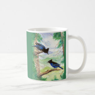 Caneca De Café Dois Pássaros Azuis Estelares Árvores da Floresta