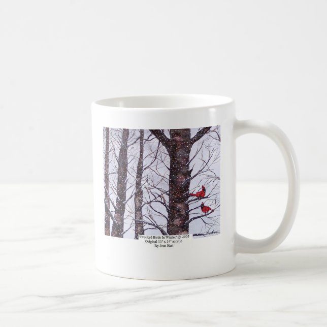 Caneca De Café Dois pássaros vermelhos no inverno (Direita)
