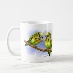 Caneca De Café 	Dois Periquitos em um Galho Cartoon