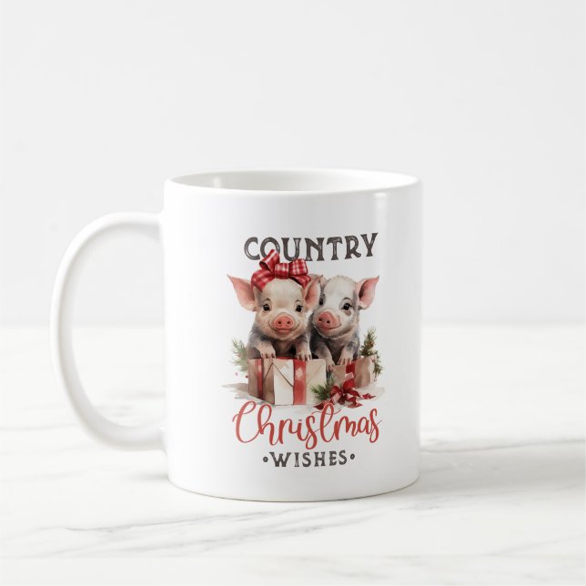 Caneca De Café Dois porcos bonitos e bonitinhos desejos de Natal (Esquerda)