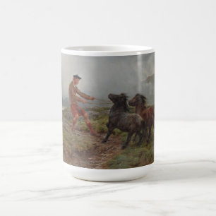 Caneca De Café Dois Pôs Shetland numa Paisagem Escocitária Mistur