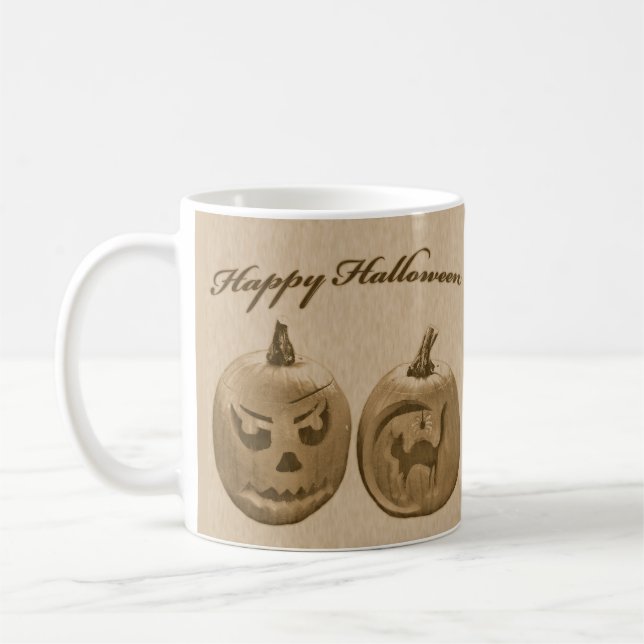 Caneca De Café Dois Pumpkins Feliz Halloween Mug (Esquerda)