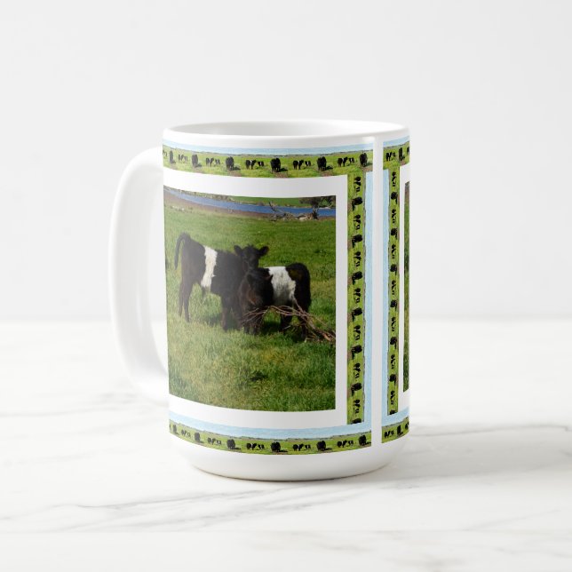 Caneca De Café Dois Vitelos Cinturados Galloway Enquadrados, (Frente Esquerda)