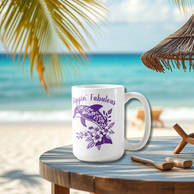 Caneca De Café Dolphin Fabulous-Purple (Hawaiian Dolphin, Flippin Fabulous, Islander Summer, Beach, Travel, Fisherman Trend, Tropical floral)