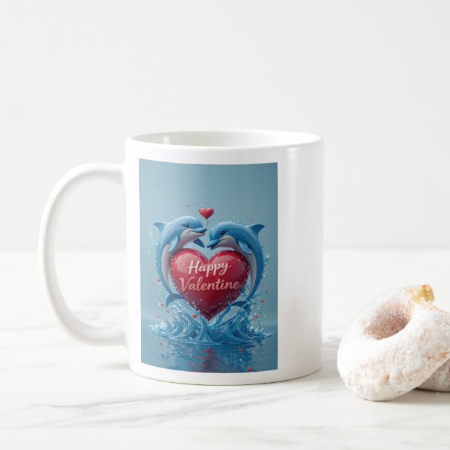 Caneca De Café Dolphin Heart Valentine Ocean Love Romantic (Com Donut)