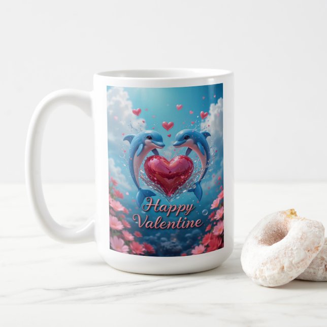 Caneca De Café Dolphin Rose Valentine Romantic Ocean Love (Com Donut)