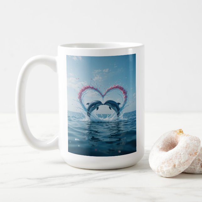 Caneca De Café Dolphins Valentine Tropical Love Heart Ocean (Com Donut)