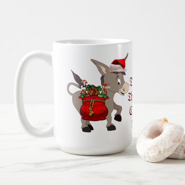 Caneca De Café Dominick O Donkey De Natal Italiano (Com Donut)