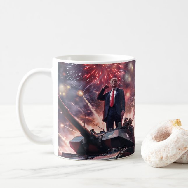 Caneca De Café Donald Trump 2024 Herói Militar Pro-Trump Funny AI (Com Donut)