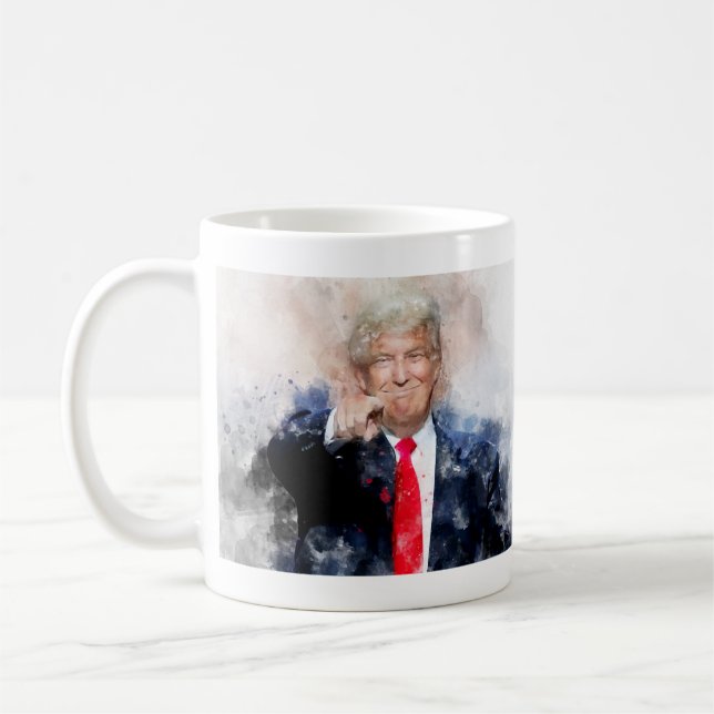 Caneca De Café Donald Trump apontando o retrato aquoso (Esquerda)