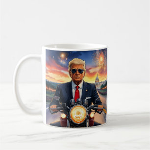 Caneca De Café Donald Trump Dirigindo Motocicleta EUA Bombeiro Ca